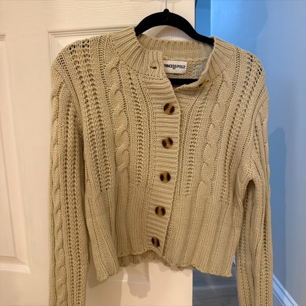 Princess Polly Donielle Cable Knit Cardigan Beige - Picture 4 of 6
